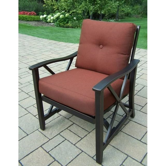 Outdoor Living and Style Outdoor Patio Dining Arm Chair - Bronze Tone with Brown Cushions