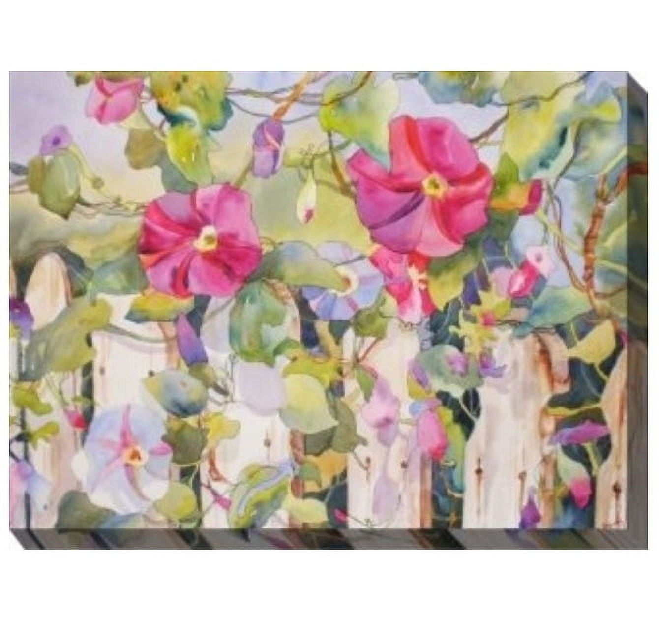 Outdoor Living and Style Pink and Green Morning Bliss Outdoor Canvas Rectangular Wall Art Decor 40"