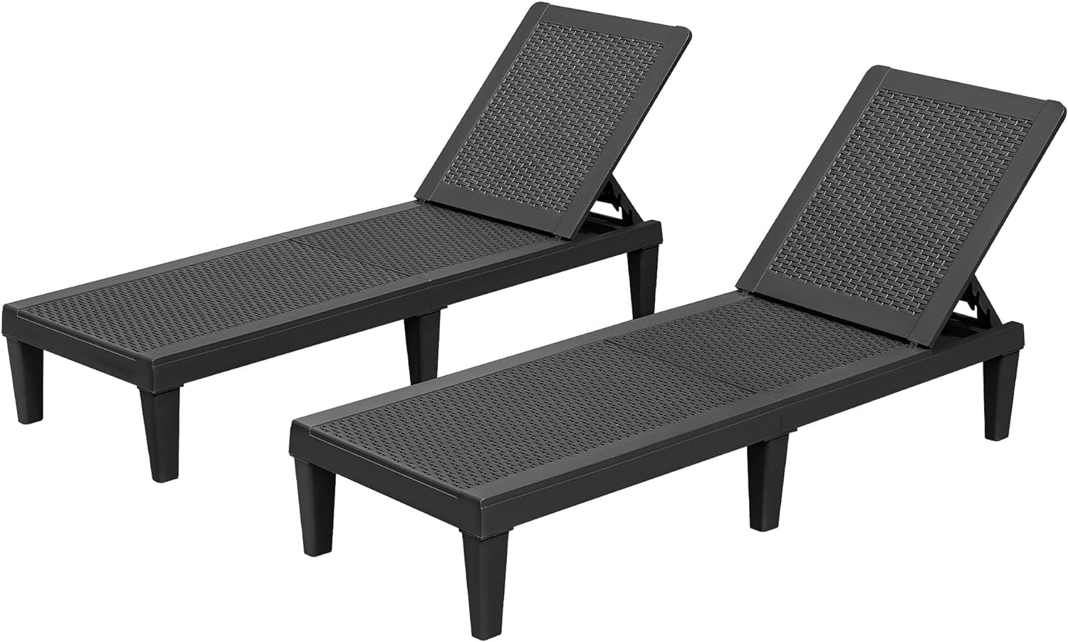 Devoko Outdoor Chaise Lounge Chair Set of 2 for Outside Pool Patio, Adjustable Waterproof Easy Assembly Chaise Lounge Outdoor (Black, Set of 2)