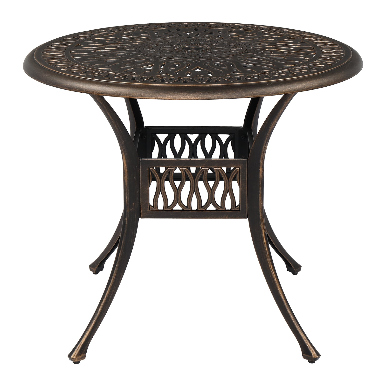 Outdoor Patio Dining Table 35.4 Round Cast Aluminum Table, Weather Resistant - Bronze Color, Perfect for Courtyard Garden Dining