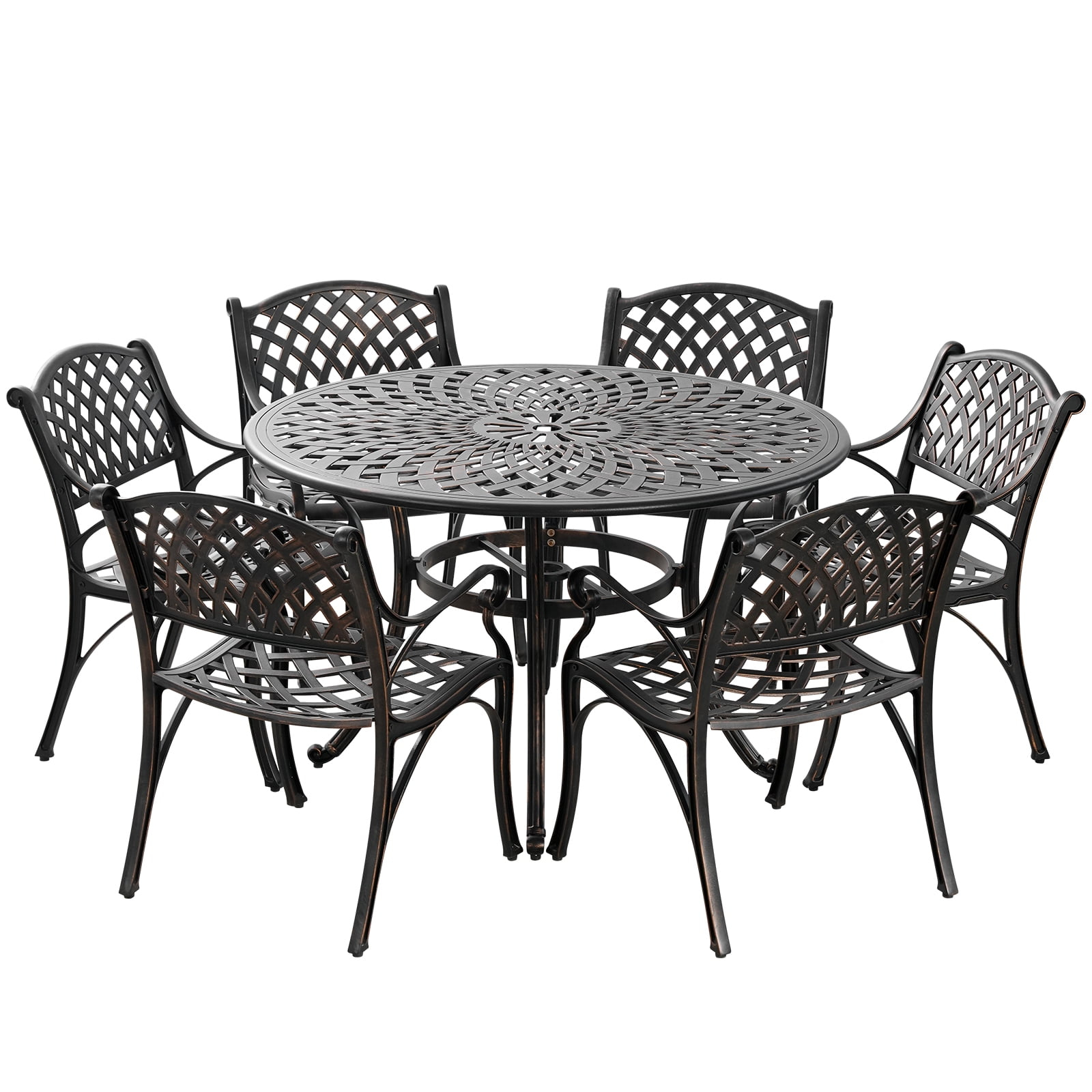 PATIO-IN Outdoor Dining Set, 7-Piece Cast Aluminum Patio Table and Chairs Set, Black