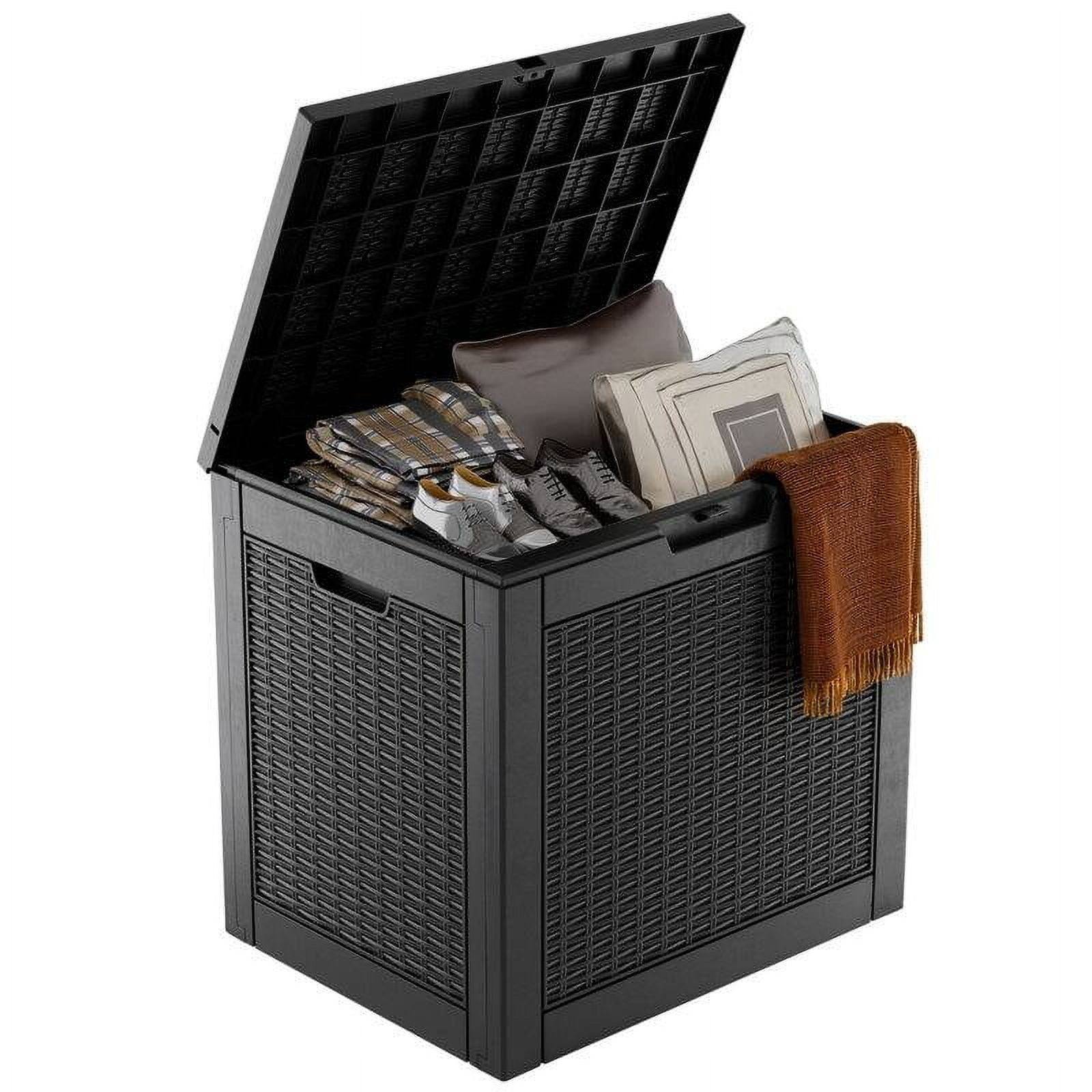 Outdoor Patio Storage Resin Lockable Deck Box 32gal.Wicker-Black