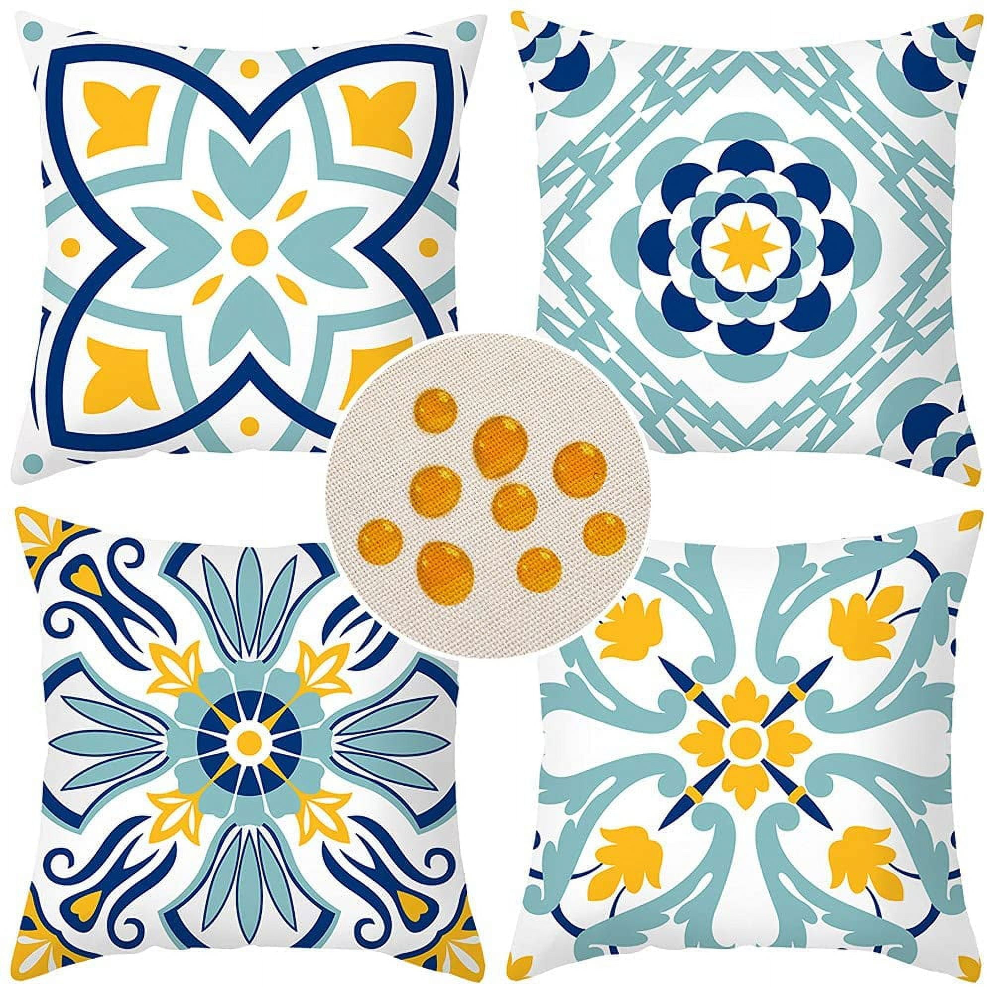 Outdoor Pillows, Outdoor Pillow Covers 18x18 Set of 4 Waterproof Decorative Throw Pillow Covers Boho Decorations for Patio, Garden, Balcony