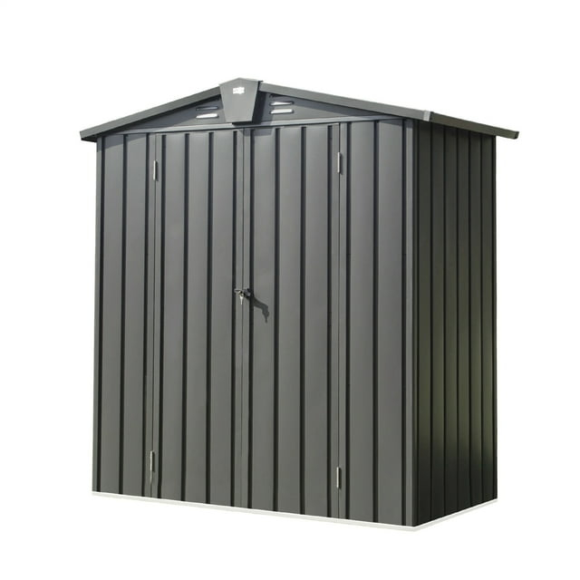 Outdoor Storage Shed 5.7x3 FT, Metal Outside Sheds&Outdoor Storage Galvanized Steel, Tool Shed with Lockable Double Door for Patio, Backyard, Garden, Lawn (5.7x3ft, Black) 00029