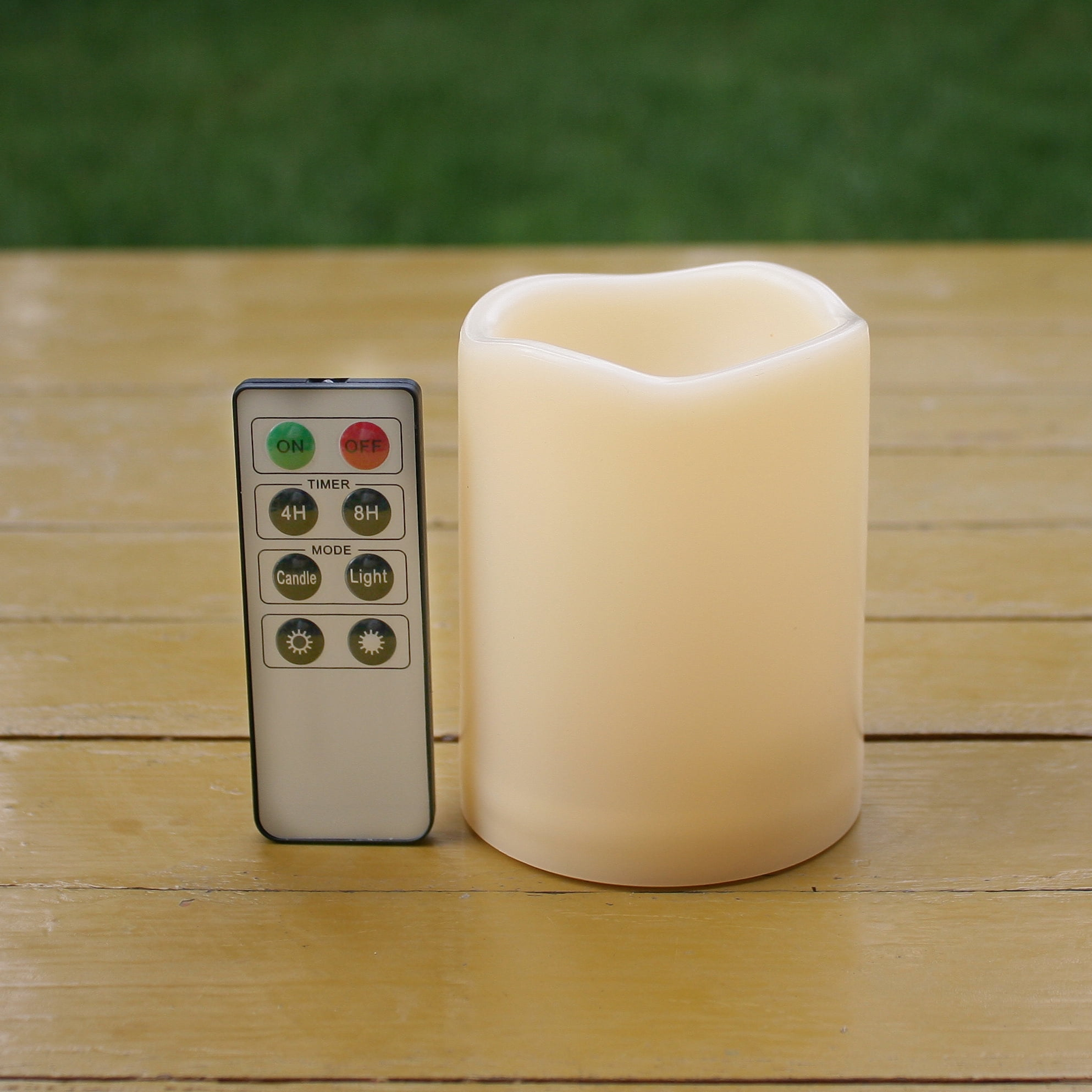 Outdoor Waterproof Flameless LED Pillar Candle with Remote and Timer Battery Operated Plastic Flickering Decorative Candle Light for Halloween Christmas Wedding Party Event Dcor Supplies 3"x 4"