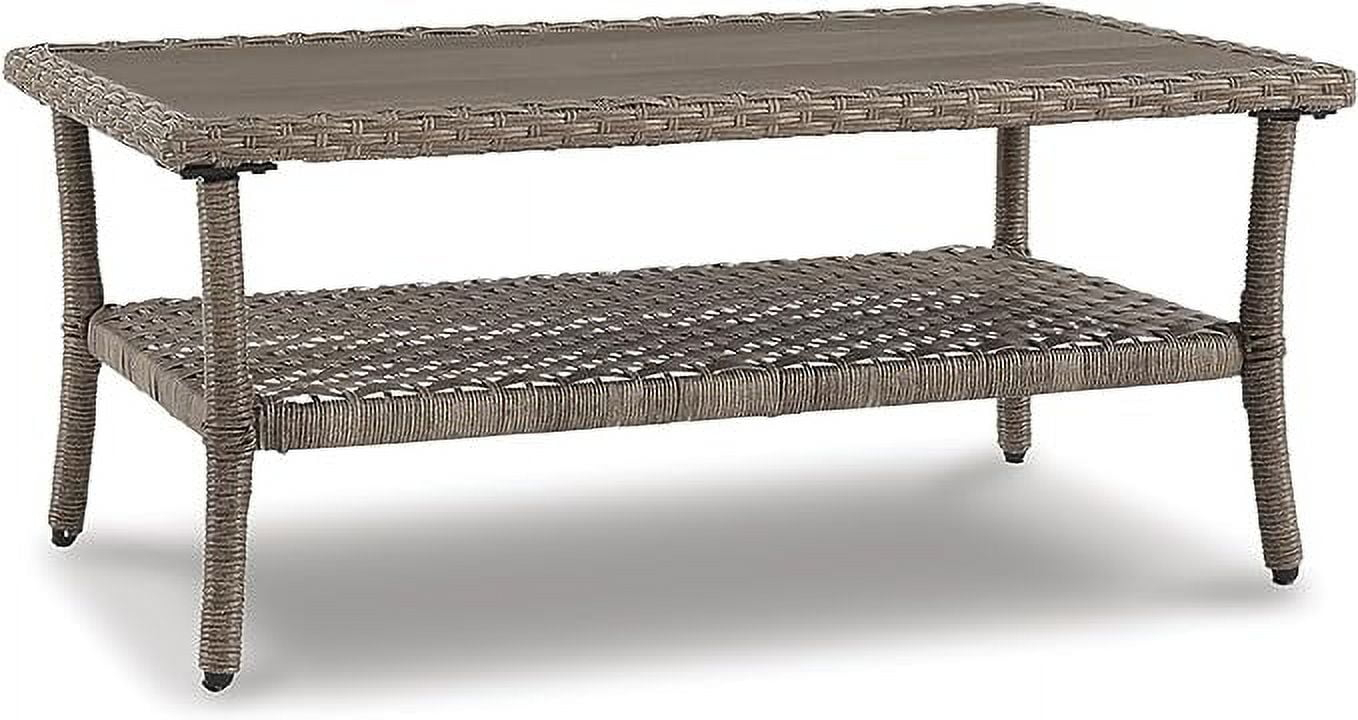 Outdoor Wicker Aluminum Base Light Brown Medium Coffee Table Garden Patio Furniture