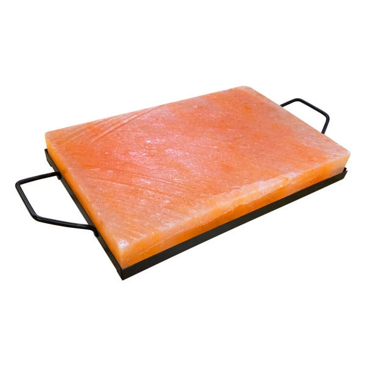 Outset Pink Himalayan Salt Plank with Holder Tray for Cooking, Grilling, Serving and Cutting, 12" x 8" x 1.5" Block, 17" including Handles