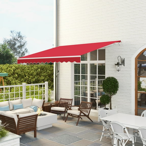 Outsunny 12' x 10' Manual Retractable Awning Outdoor Sunshade Shelter for Patio, Balcony, Yard, with Adjustable & Versatile Design, Wine Red