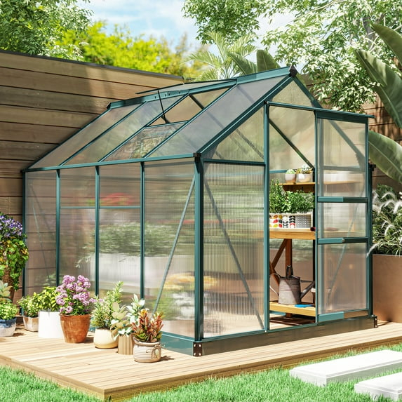 Outsunny 6.2' x 8.3' x 6.6' Polycarbonate Greenhouse, Heavy Duty Outdoor Aluminum Walk-in Green House Kit with Vent & Door for Backyard Garden, Green