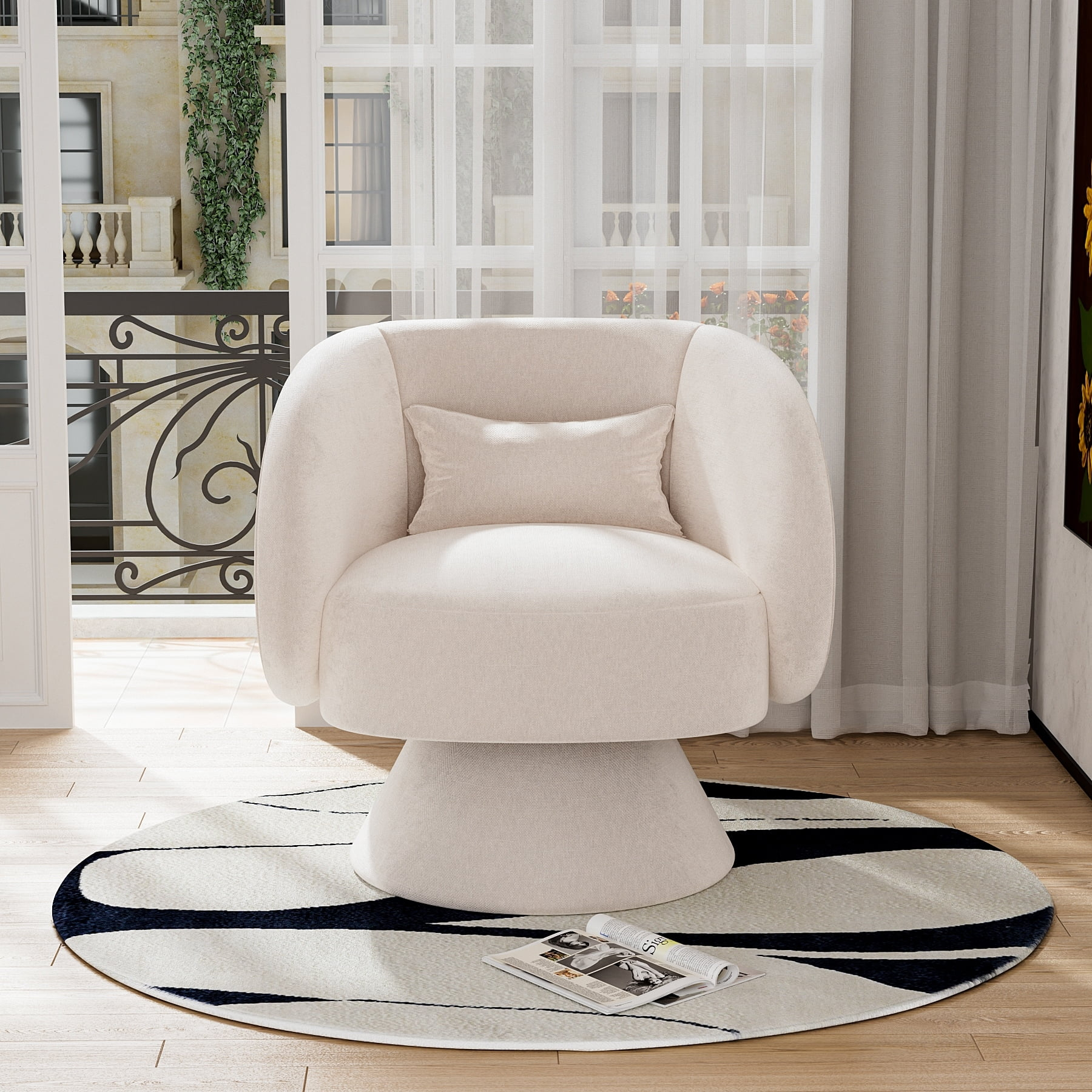 Ouyessir 360 Degree Swivel Cuddle Barrel Sofa Chairs White
