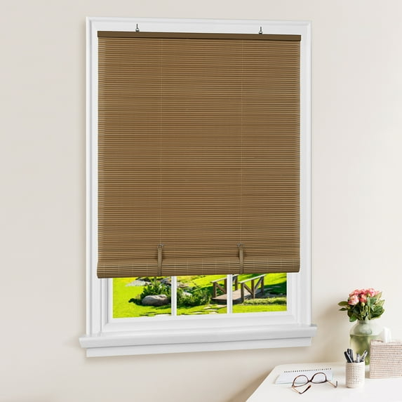 Achim Solstice Cordless Vinyl Light Filtering Window Roll-up Blind, 72" x 48", Woodtone Brown