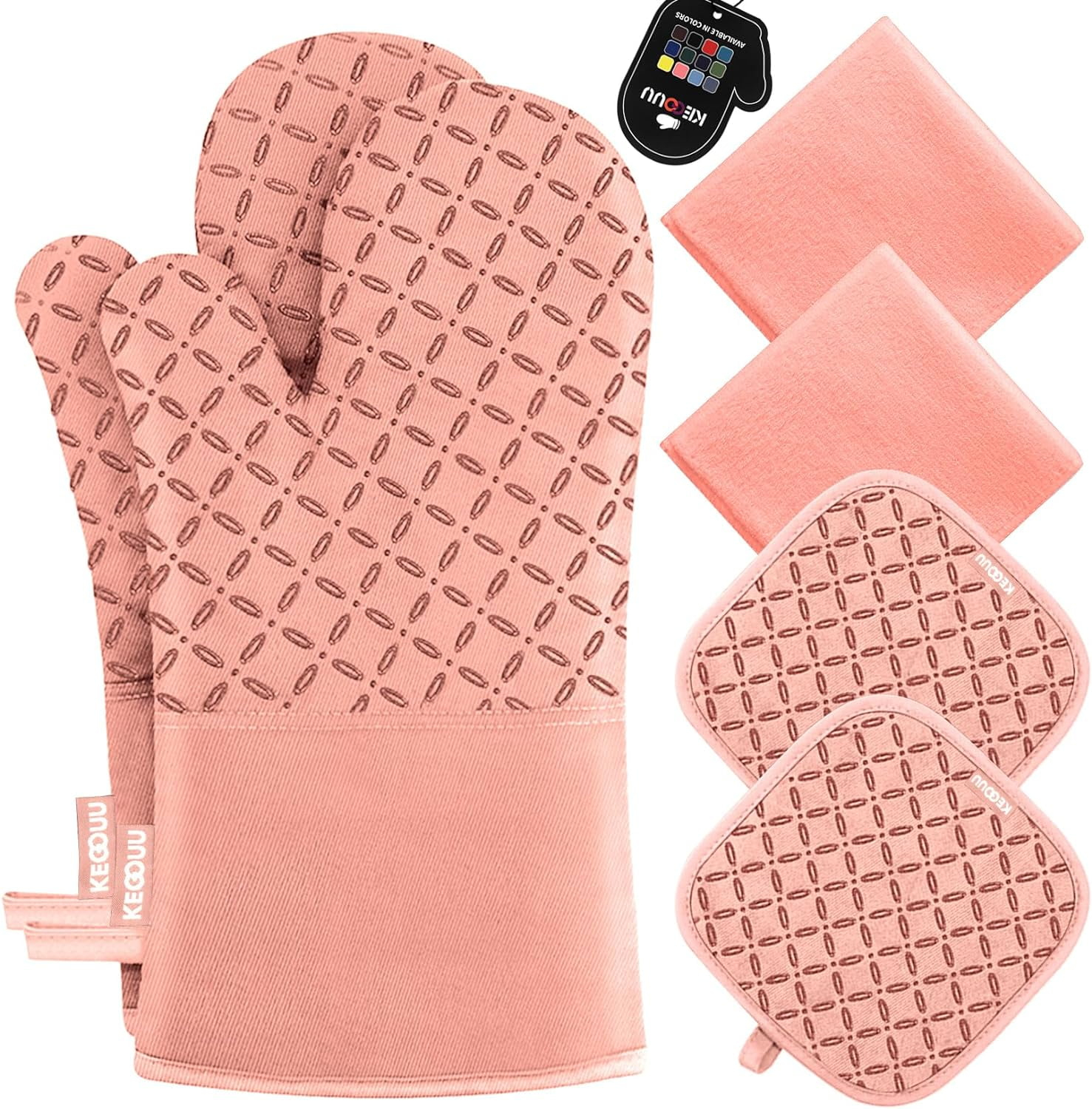 Oven Mitts and Pot Holders 6pcs Set, Kitchen Oven Glove High Heat Resistant 500 Degree Extra Long Oven Mitts and Potholder with Non-Slip Silicone Surface for Cooking (Grey)