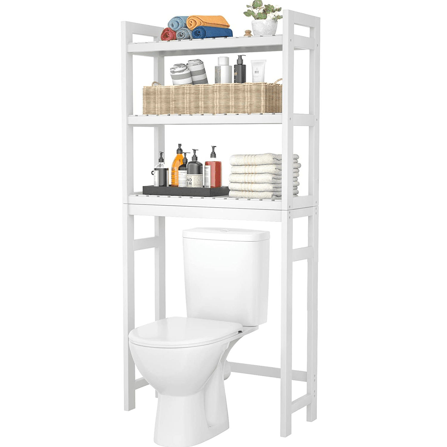 Over The Toilet Storage, 4-Tier Bathroom Organizer Over Toilet with Sturdy Bamboo Shelves, Multifunctional Toilet Shelf, Easy to Assemble and Saver Space, Gray