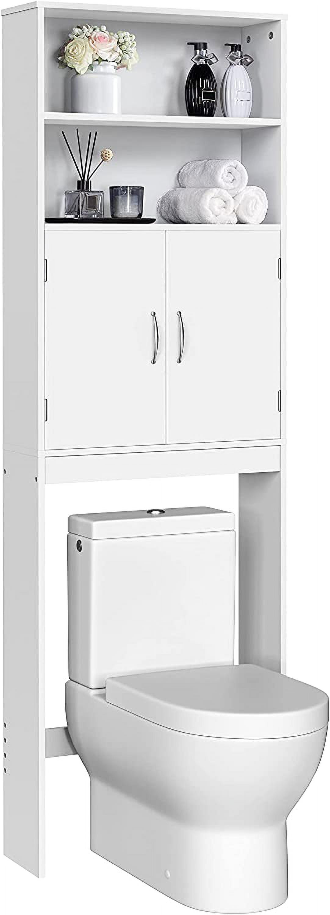 Killeryuki Over The Toilet Storage, Taller Bathroom Organizer Space-Saving Storage Cabinet with Adjustable Shelves and Double Doors, 77 in H, White
