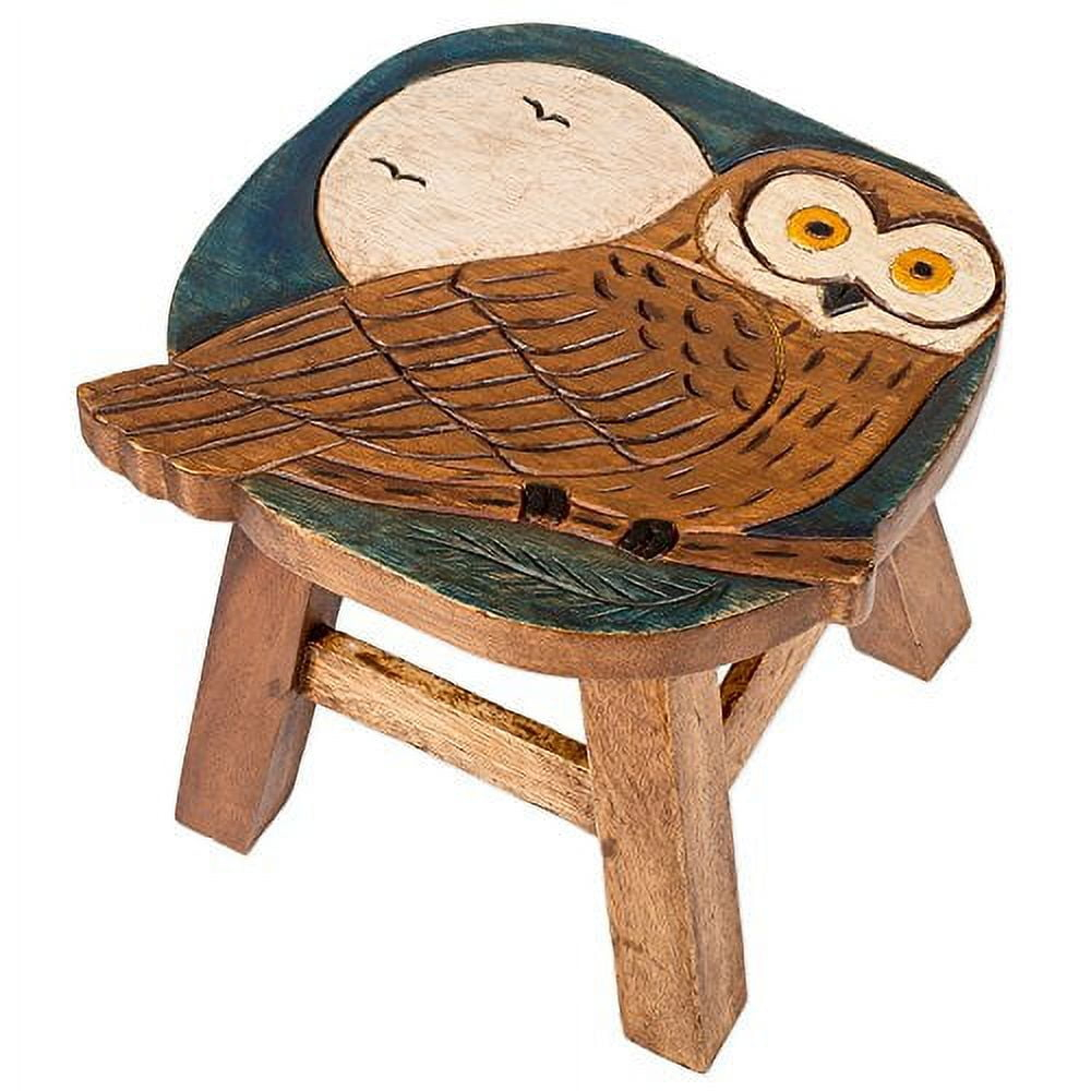 Owl Design Hand Carved Acacia Hardwood Decorative Short Stool