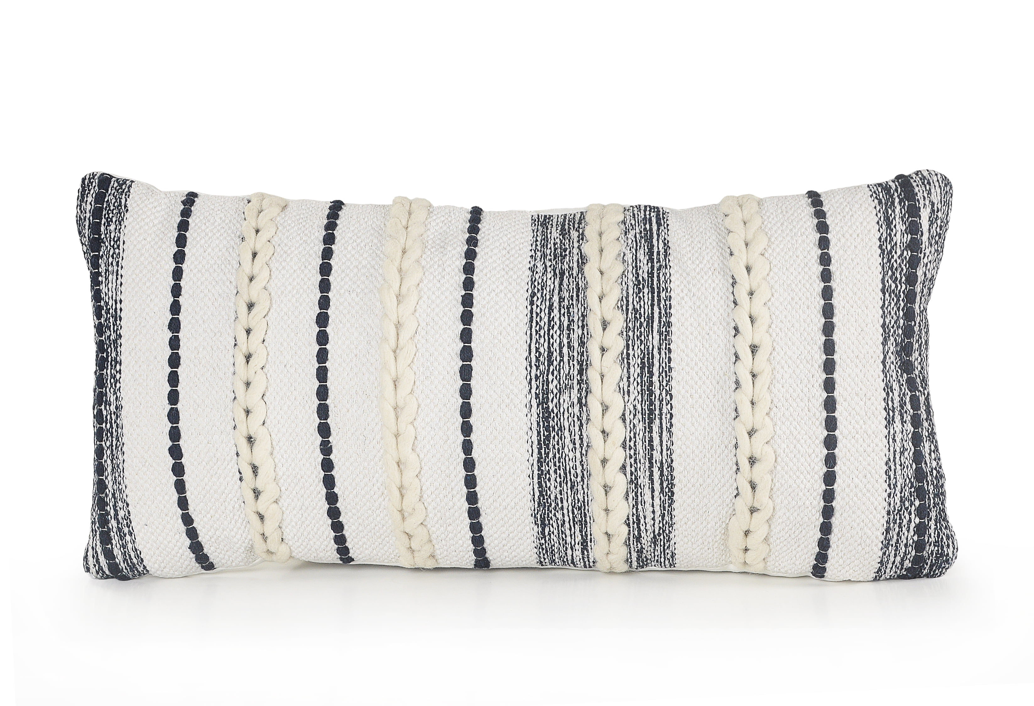 Ox Bay Tessa 14" x 28" White/Navy Striped Adult Decorative Lumbar Throw Pillow Cover