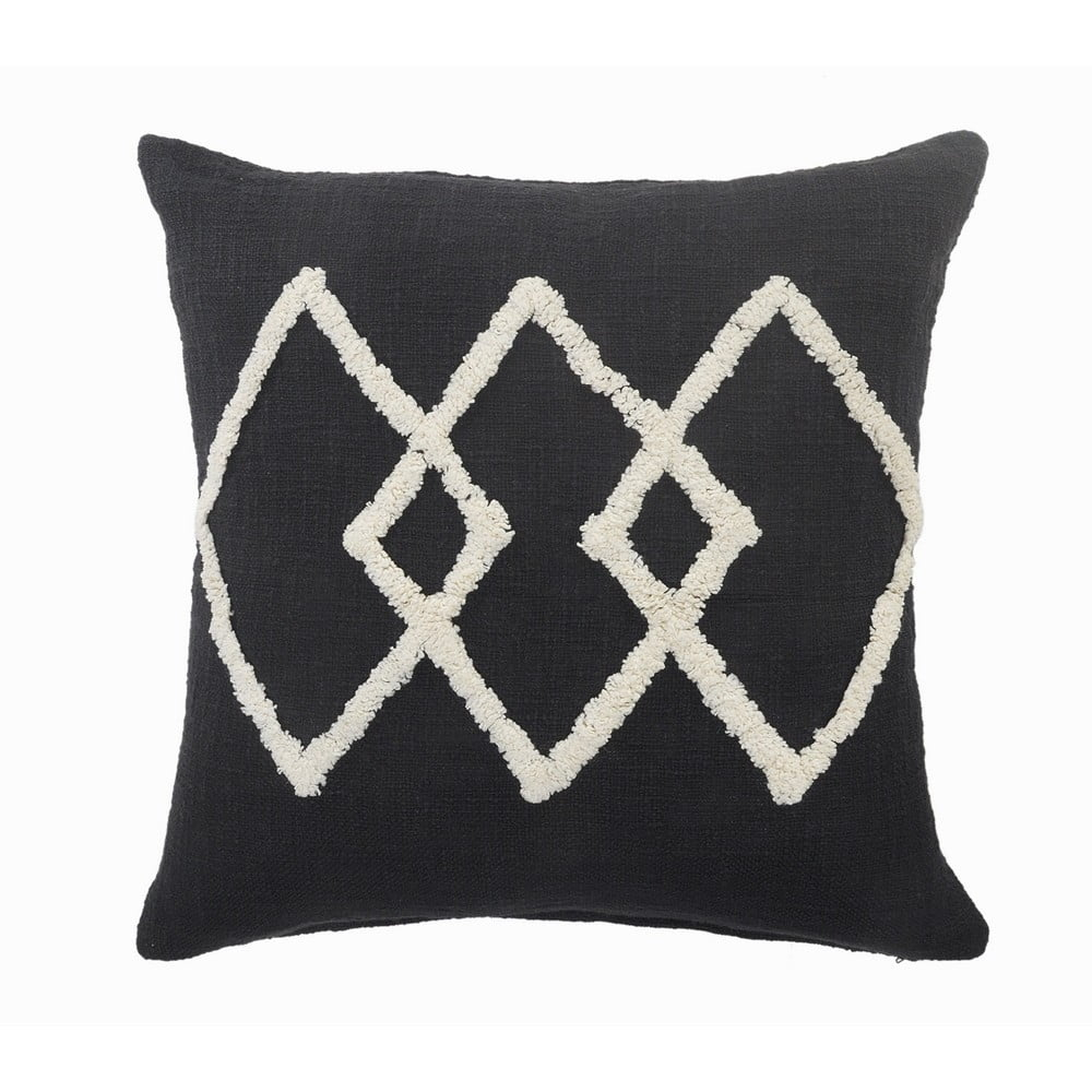 Ox Bay 20" x 20" Hand-Woven Black/ Cream Diamond Organic Cotton Pillow Cover