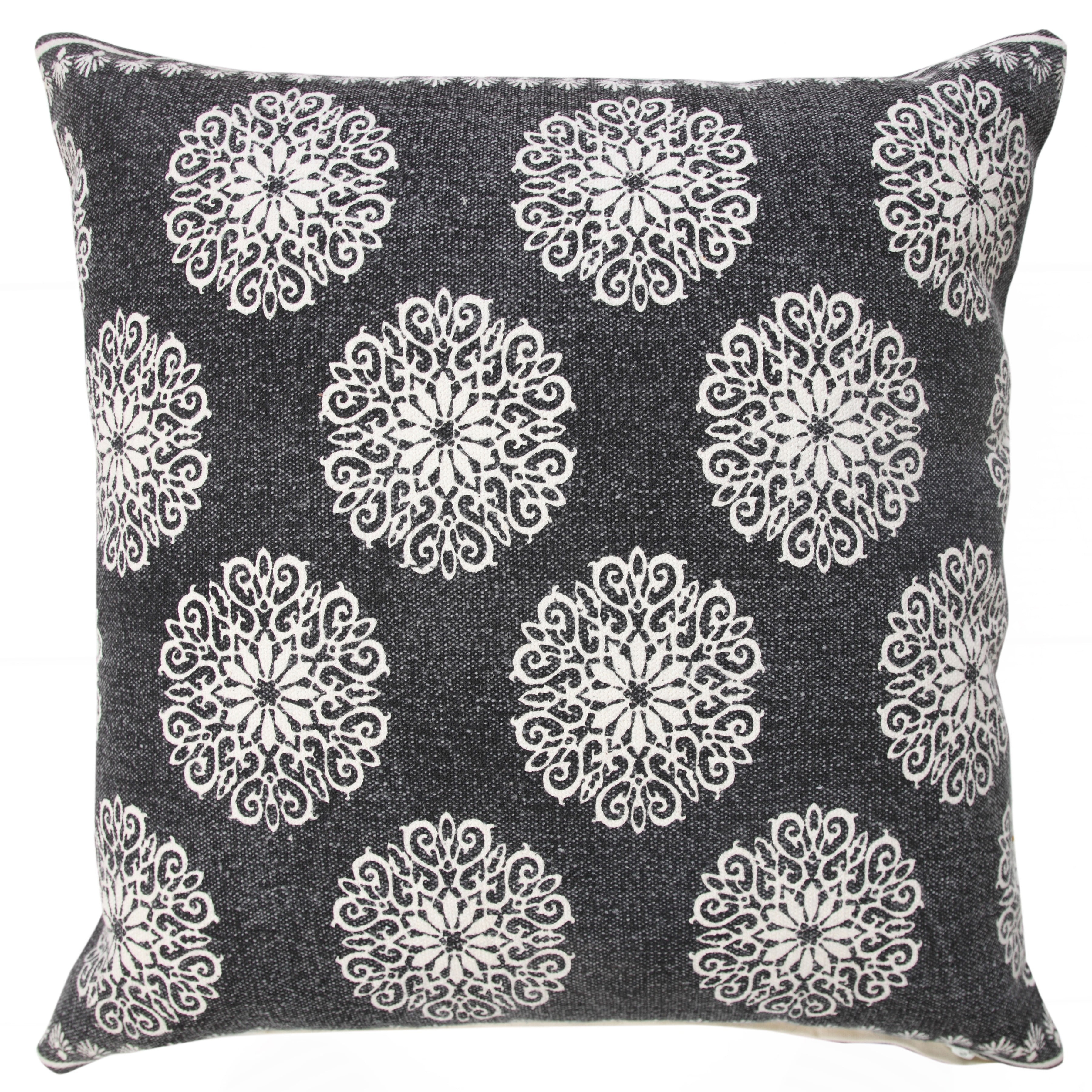 Ox Bay 20" x 20" Traditional, Bohemian, Vintage, Cottage Black, White, Multi-color Floral Cotton Throw Pillow , Zip Closure