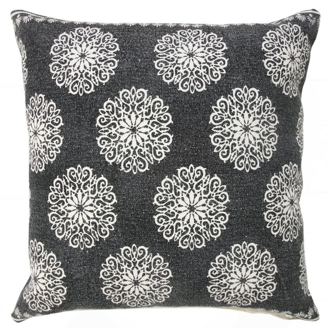 Ox Bay 20" x 20" Traditional, Bohemian, Vintage, Cottage Black, White, Multi-color Floral Cotton Throw Pillow , Zip Closure