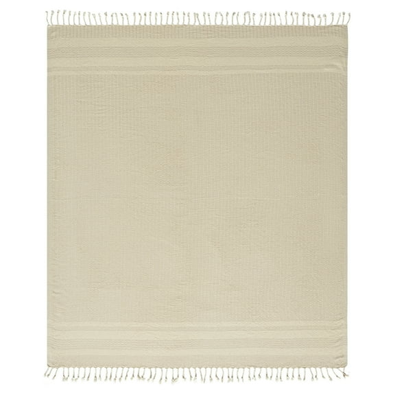 Ox Bay Beige Striped Ultra-Soft Turkish Cotton Throw Blanket, 50" x 60"