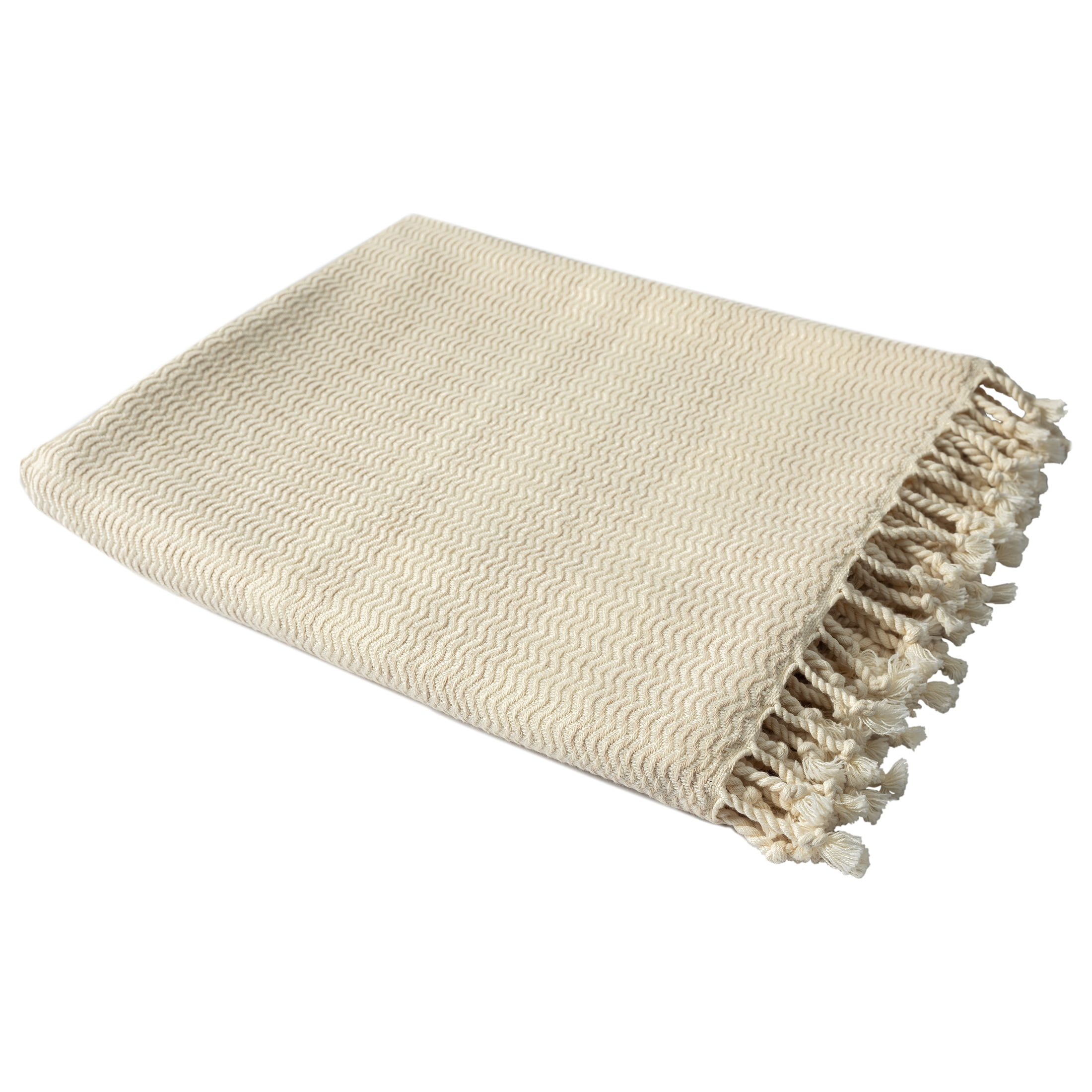 Ox Bay Beige Striped Ultra-Soft Turkish Cotton Throw Blanket, 50" x 60"