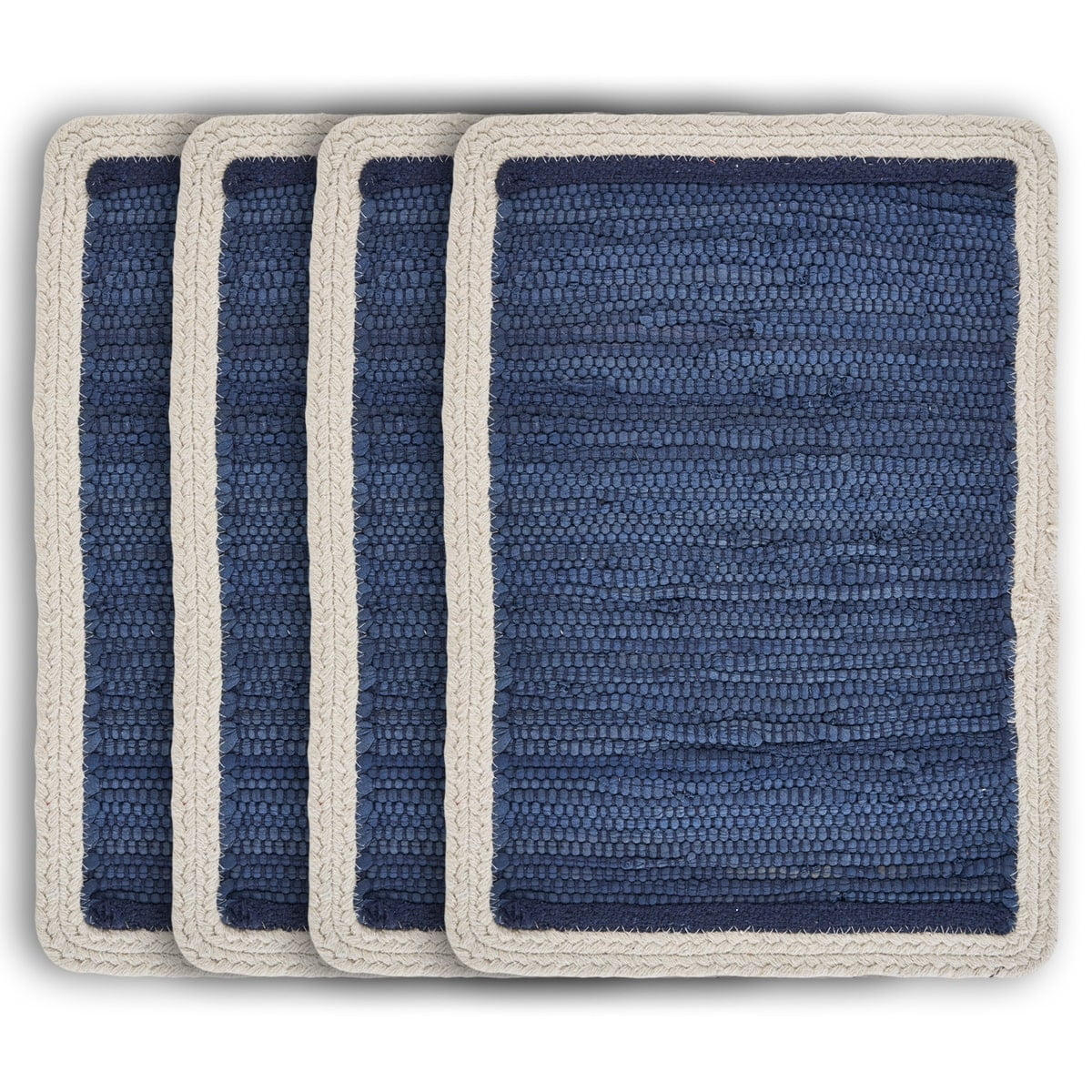 Ox Bay Zest Set of 4 Cotton Placemats, Indigo/Cream Bordered