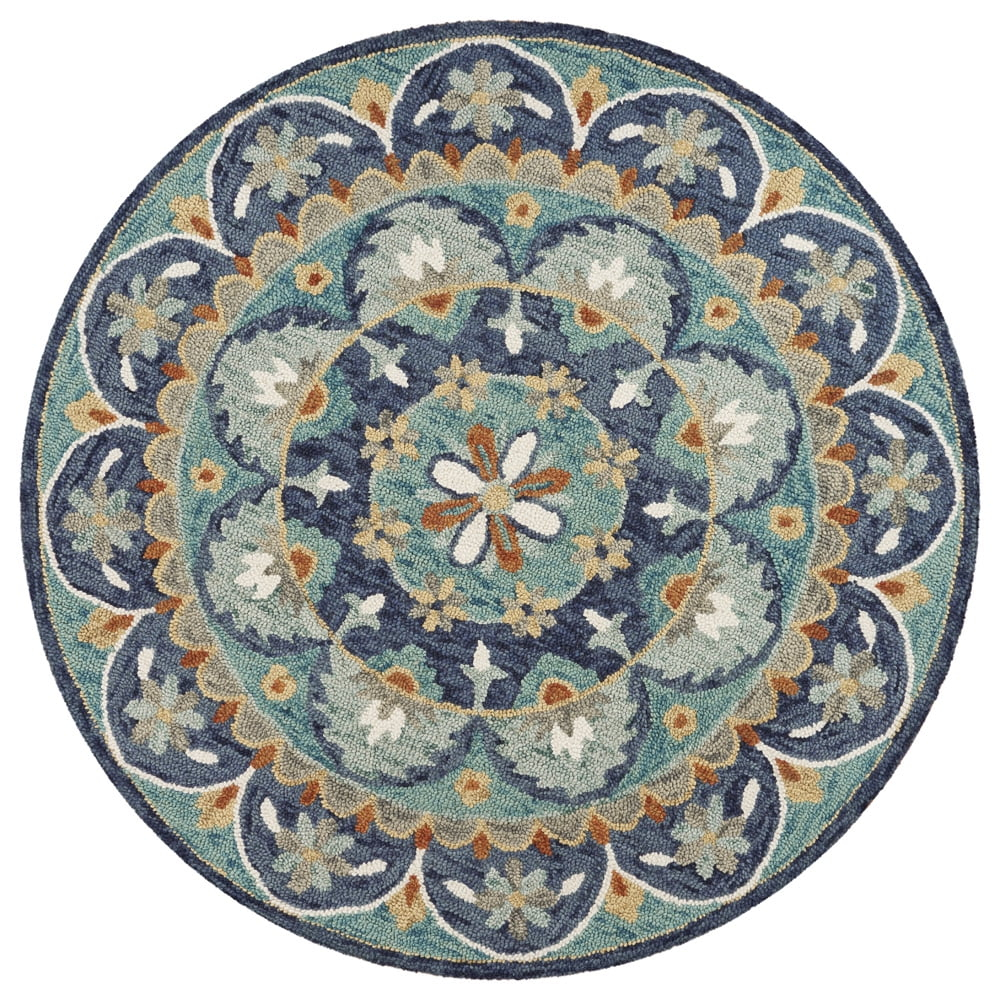 Ox Bay Dazzle Floral Tufted Green Blue Wool 4 Feet Round Rug