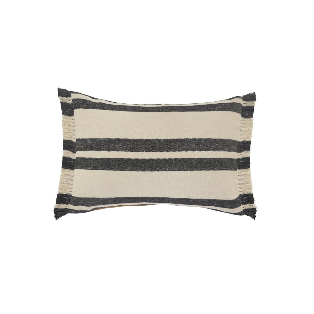 LR Home Gray Double Striped Lumbar Pillow with Fringe