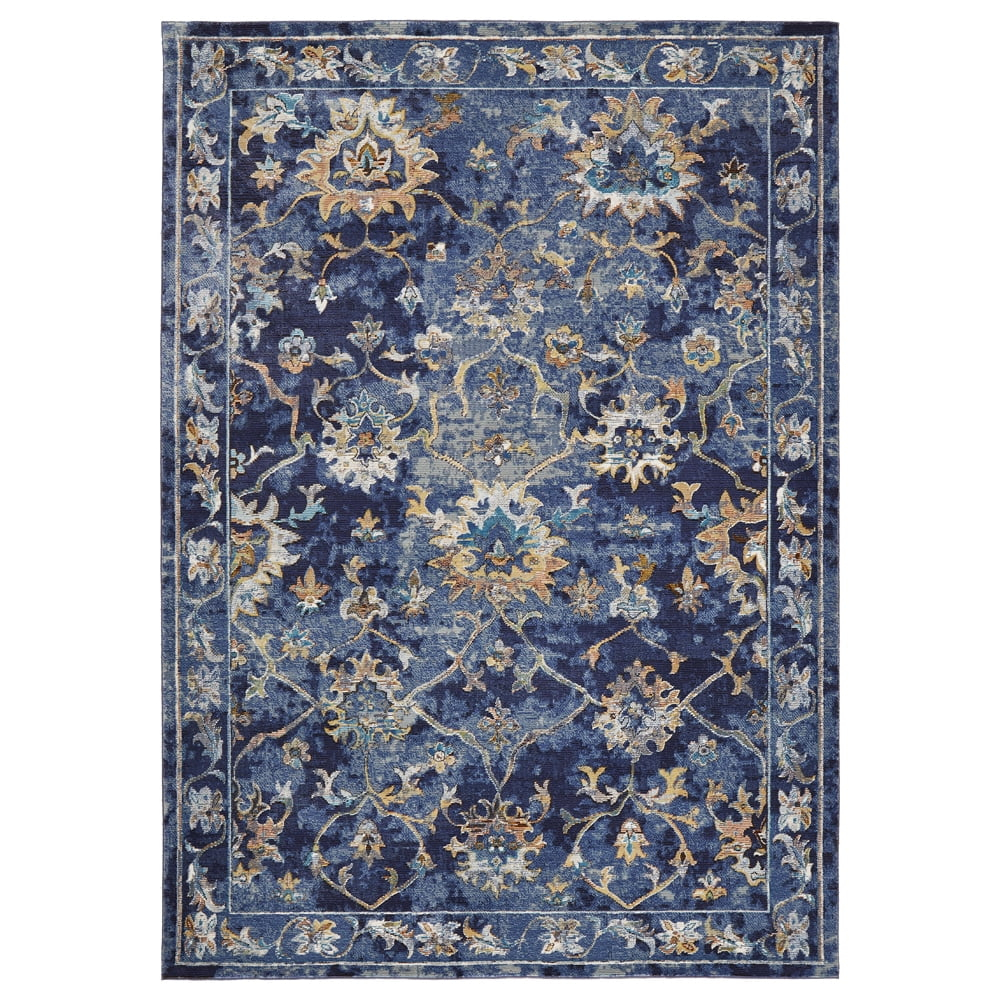 LR Home Ada 5' x 8' Indigo Bordered Floral Adult Durable Indoor Area Rug