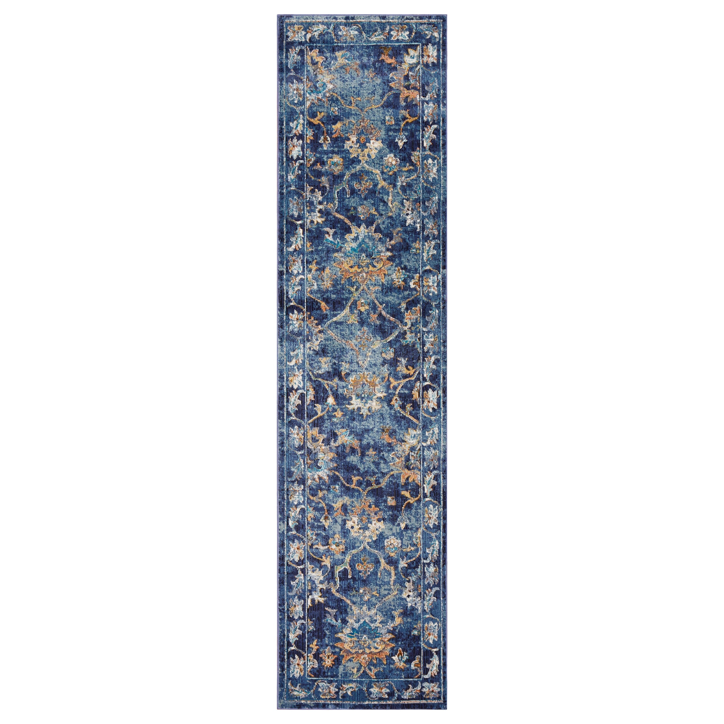 LR Home Ada 2'3" x 8'9" Indigo Bordered Floral Durable Indoor Area Rug