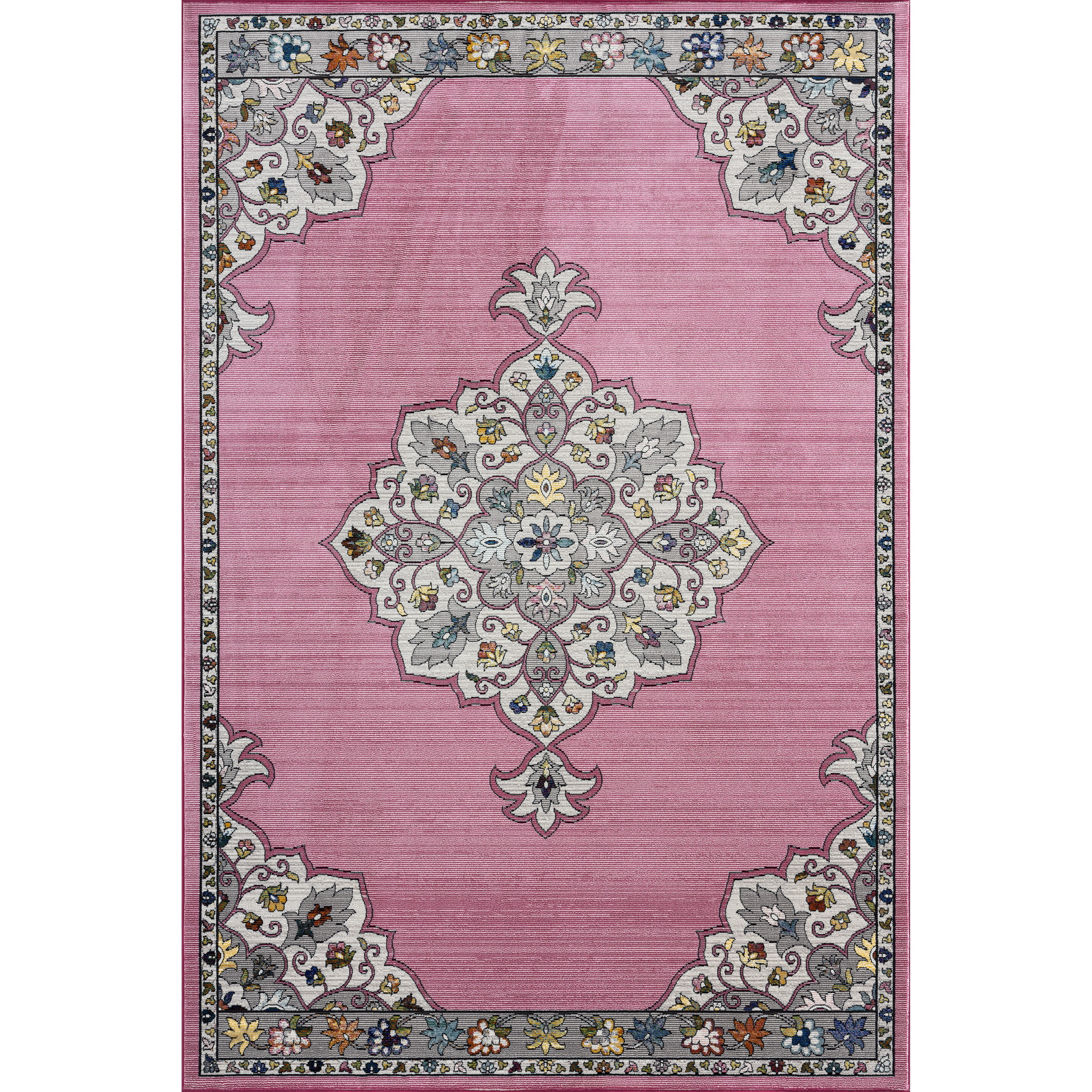 LR Home Ada 5' x 7'6" Pink Medallion Durable Indoor Area Rug