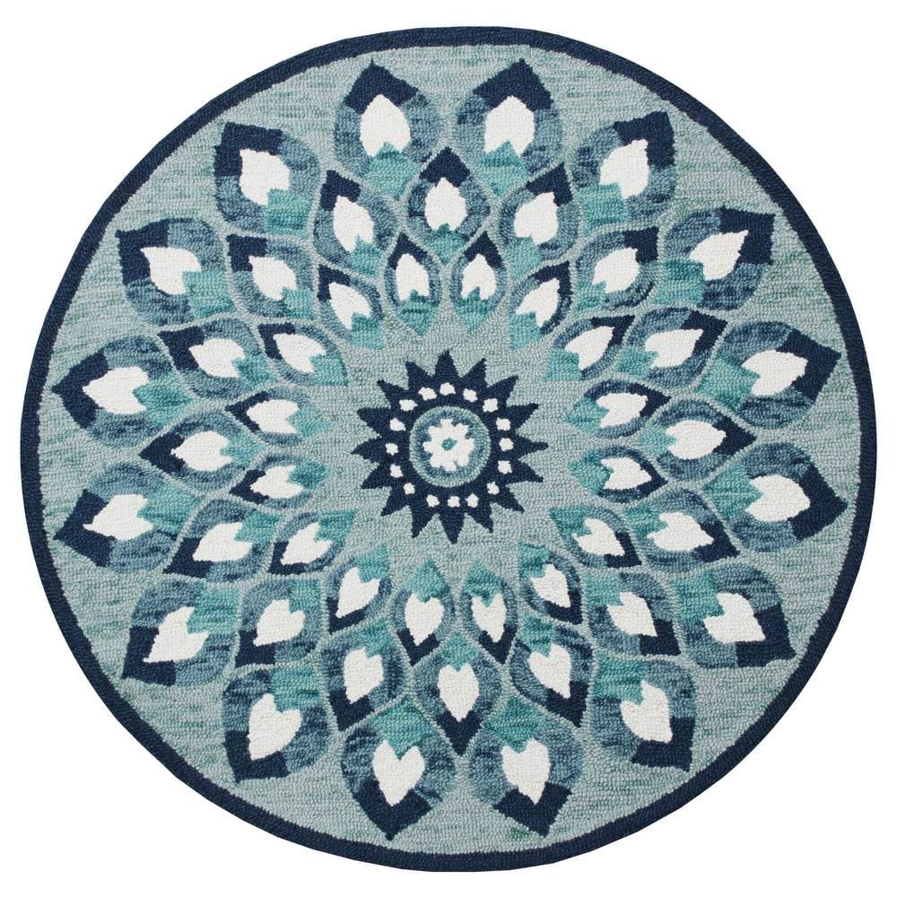 Ox Bay Talia 4' Round Teal/Blue Medallion Wool Indoor Area Rug