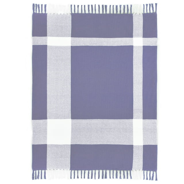 Ox Bay Pink/White Tartan Plaid Cotton Throw Blanket, 50" x 60"