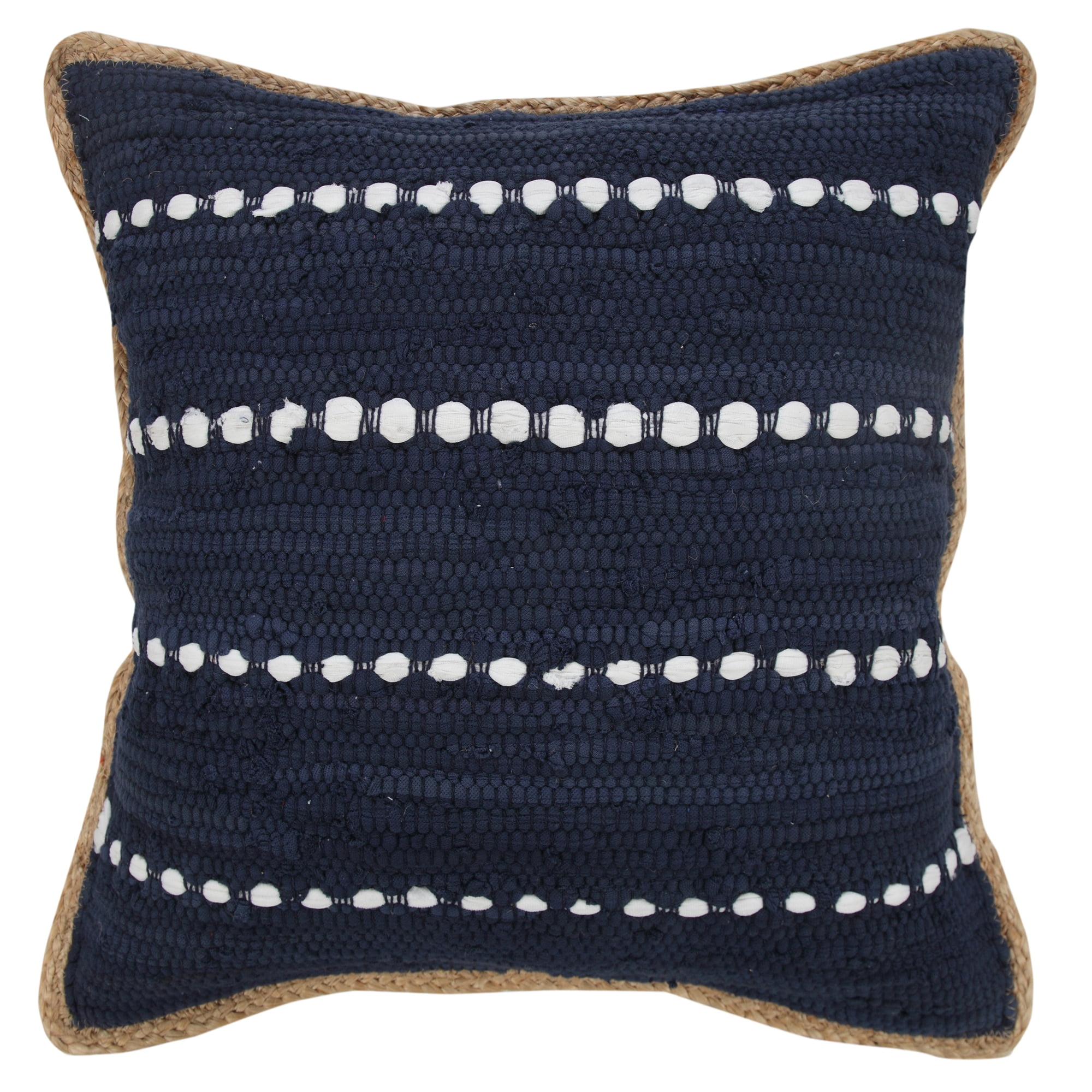 Ox Bay Ringo 20" x 20" Navy Blue/White Jute Bordered Striped Cotton Adult Decorative Throw Pillow
