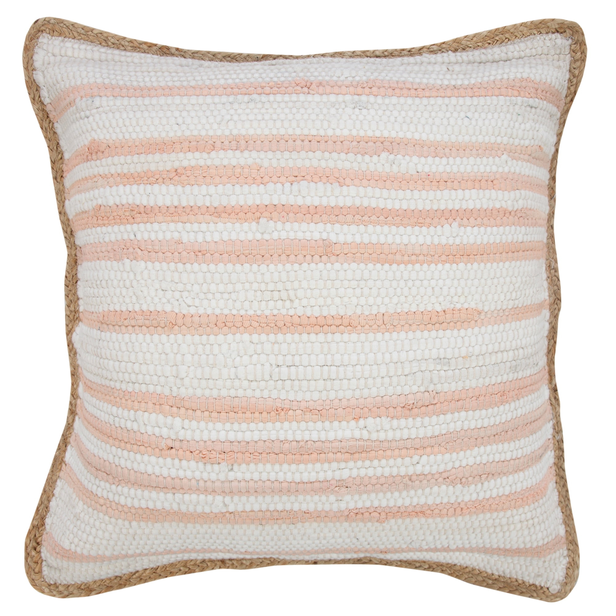 Ox Bay Ringo 20" x 20" Coral Pink Jute Bordered Striped Cotton Adult Decorative Throw Pillow