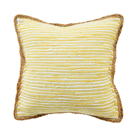 Ox Bay Ringo 20" x 20" Golden Yellow/White Jute Bordered Striped Cotton Adult Decorative Throw Pillow