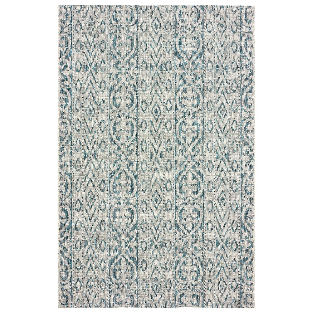 LR Home Victoria Damask Performance Indoor/Outdoor Area Rug, Blue/Gray, 3' x 5'