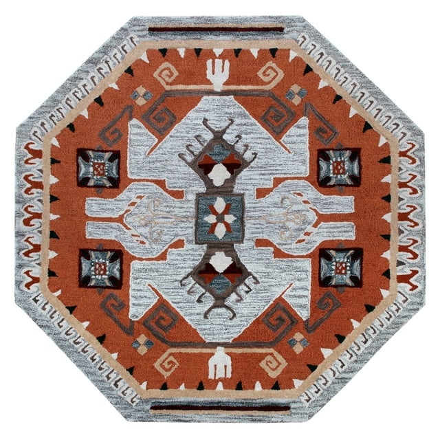 Ox Bay Talia 6' Octagon Terracotta/Gray Bordered Geometric Wool Indoor Area Rug