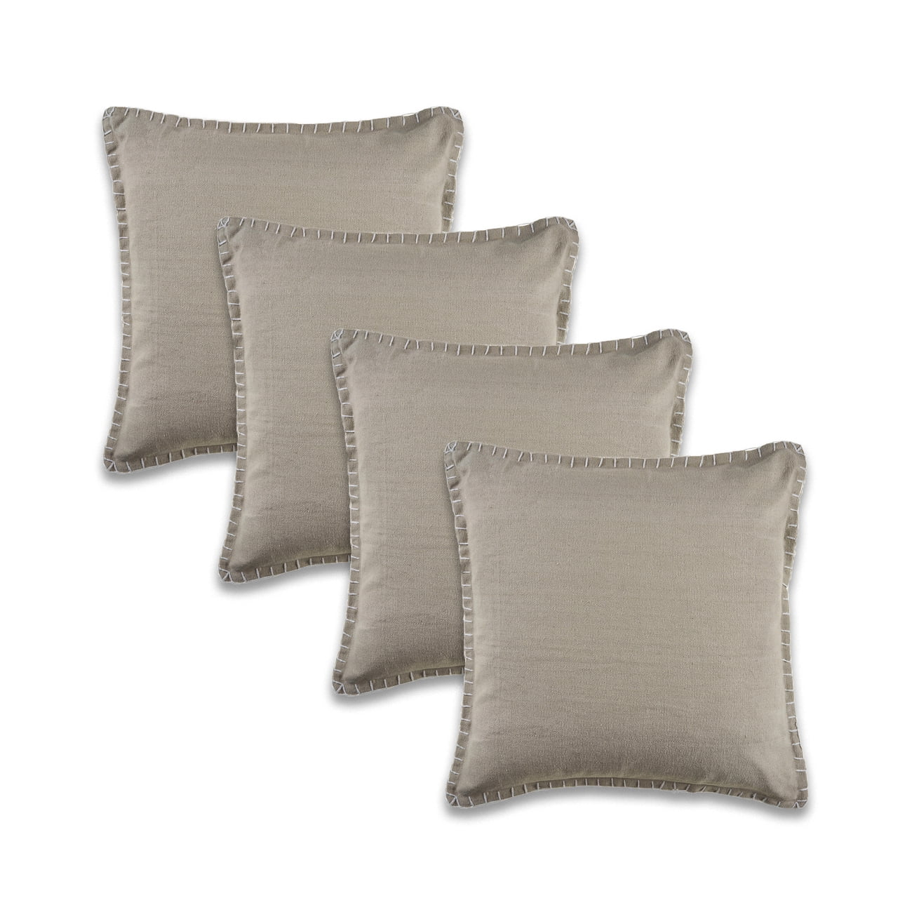 Ox Bay Wilma Set of 4 Gray Stitch Bordered 24" x 24" Cotton Adult Decorative Throw Pillows