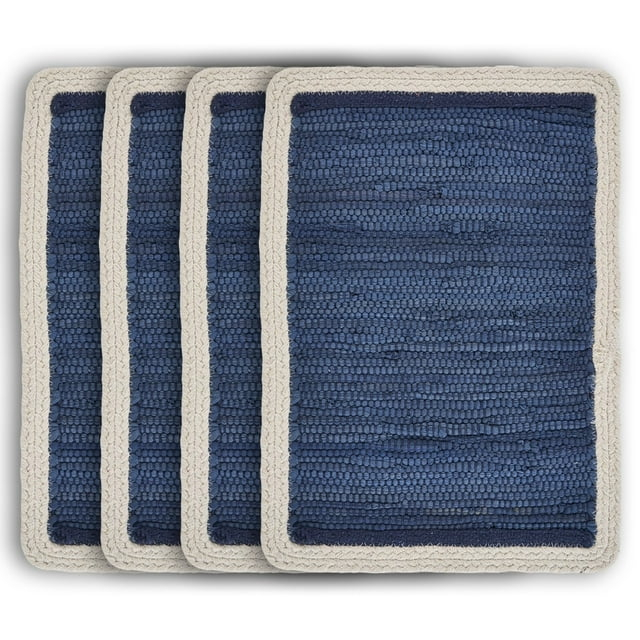 Ox Bay Zest Set of 4 Cotton Placemats, Indigo/Cream Bordered