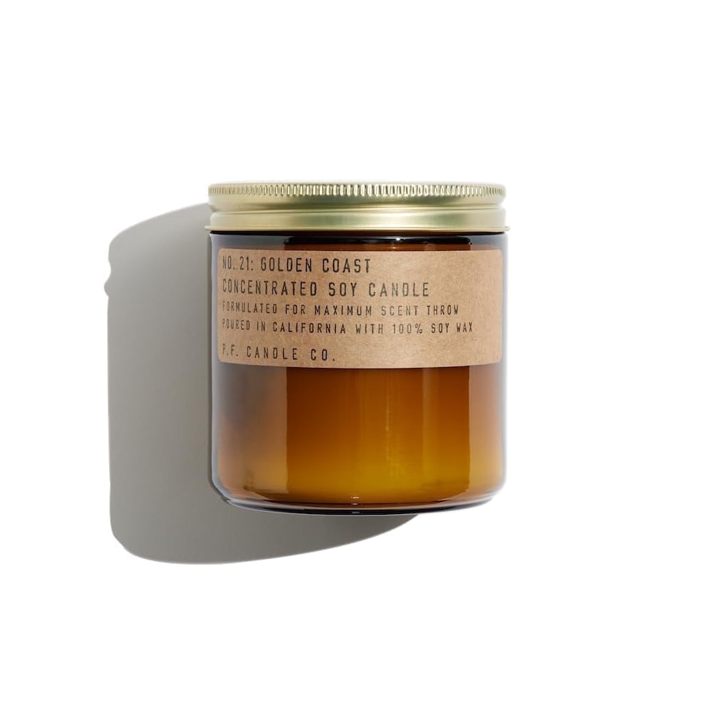 P.F. Candle Co. Large Candle - Golden Coast (12.5 oz Soy Wax, 60-70 Hour Burn Time, Amber Glass Jar)
