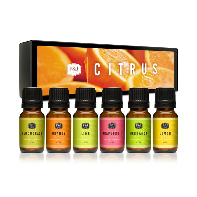 P&J Fragrance Oil | Citrus Set of 6 - Scented Oil for Soap Making, Diffusers, Candle Making, Lotions, Haircare, Slime, and Home Fragrance