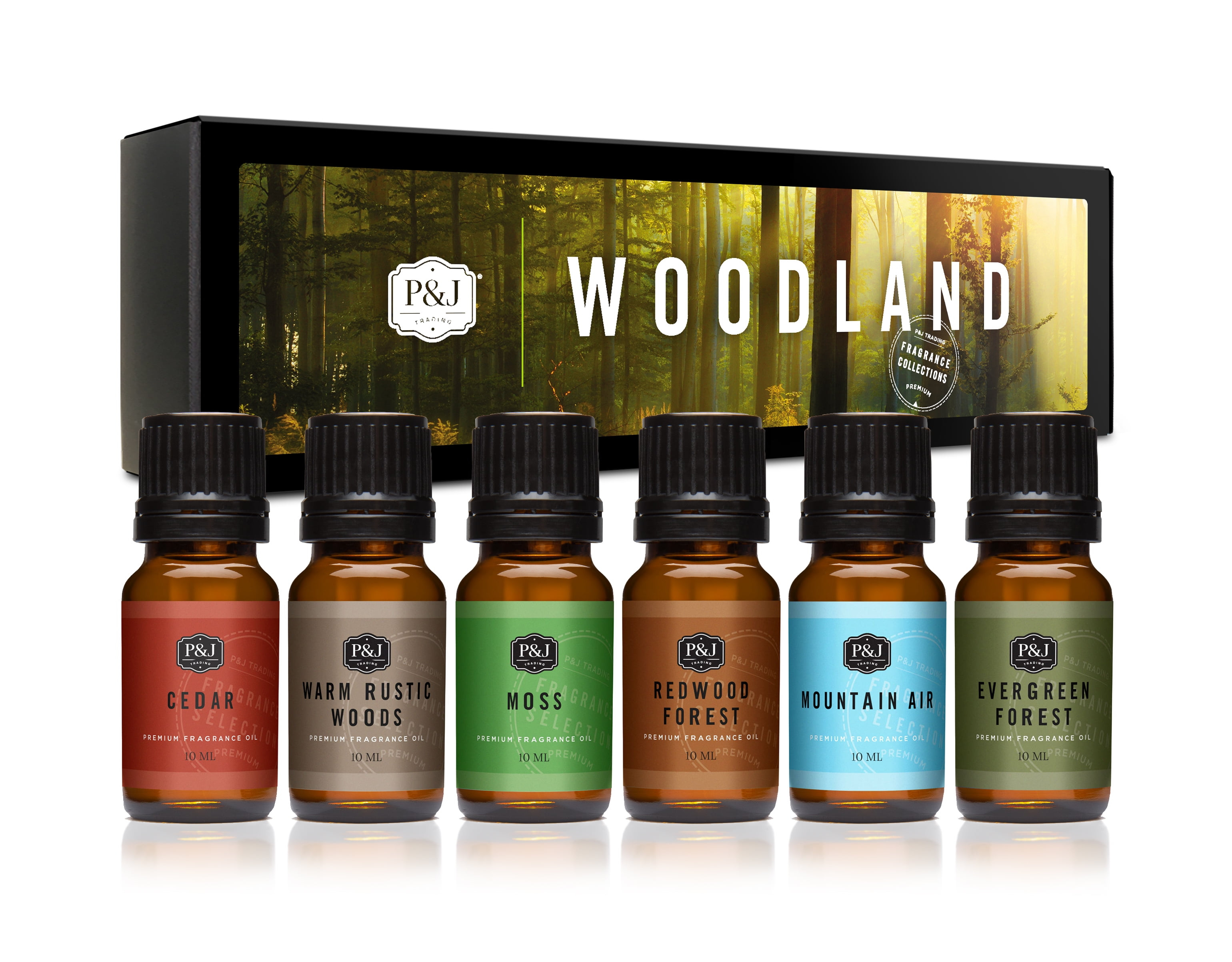 P&J Trading Nature Set of 6 Premium Grade Fragrance Oils - Forest Pine, Ocean Breeze, Rain, Fresh Cut Grass, Sandalwood, Bamboo - 10ml