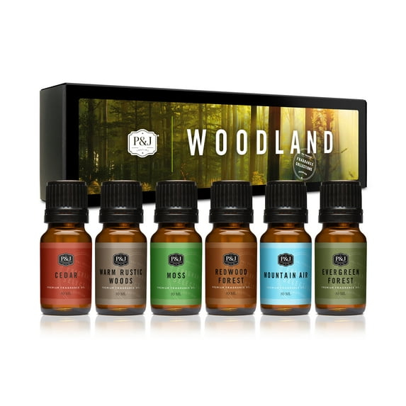 P&J Trading Nature Set of 6 Premium Grade Fragrance Oils - Forest Pine, Ocean Breeze, Rain, Fresh Cut Grass, Sandalwood, Bamboo - 10ml