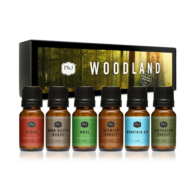 P&J Trading Nature Set of 6 Premium Grade Fragrance Oils - Forest Pine, Ocean Breeze, Rain, Fresh Cut Grass, Sandalwood, Bamboo - 10ml
