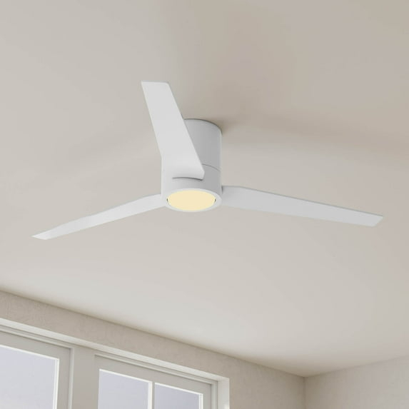 Braden 56" Integrated LED Indoor Satin White Mid-Century Modern Ceiling Fan with Light Kit and White Opal Shade and Remote Control