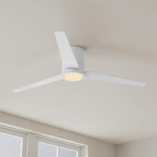 Braden 56" Integrated LED Indoor Satin White Mid-Century Modern Ceiling Fan with Light Kit and White Opal Shade and Remote Control
