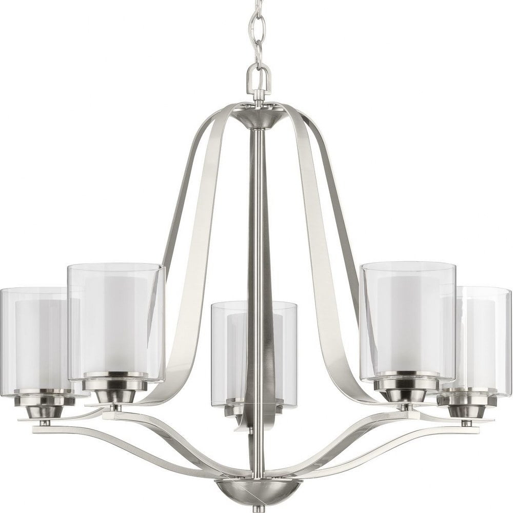Progress Lighting Kene 5-Light Chandelier, Brushed Nickel, Etched Glass Shades