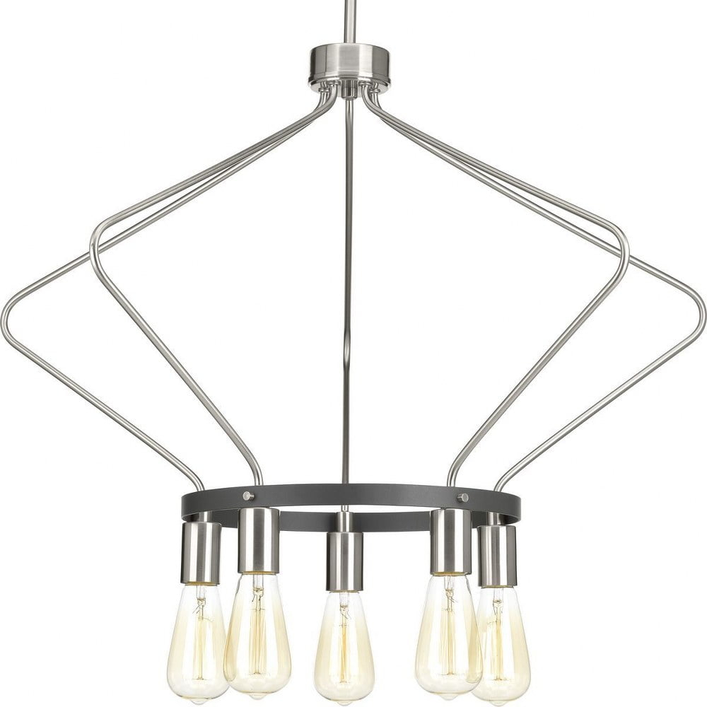 P400105-009-Progress Lighting-Hangar - Chandeliers Light - 5 Light in Farmhouse style - 30 Inches wide by 19.75 Inches high-Brushed Nickel Finish
