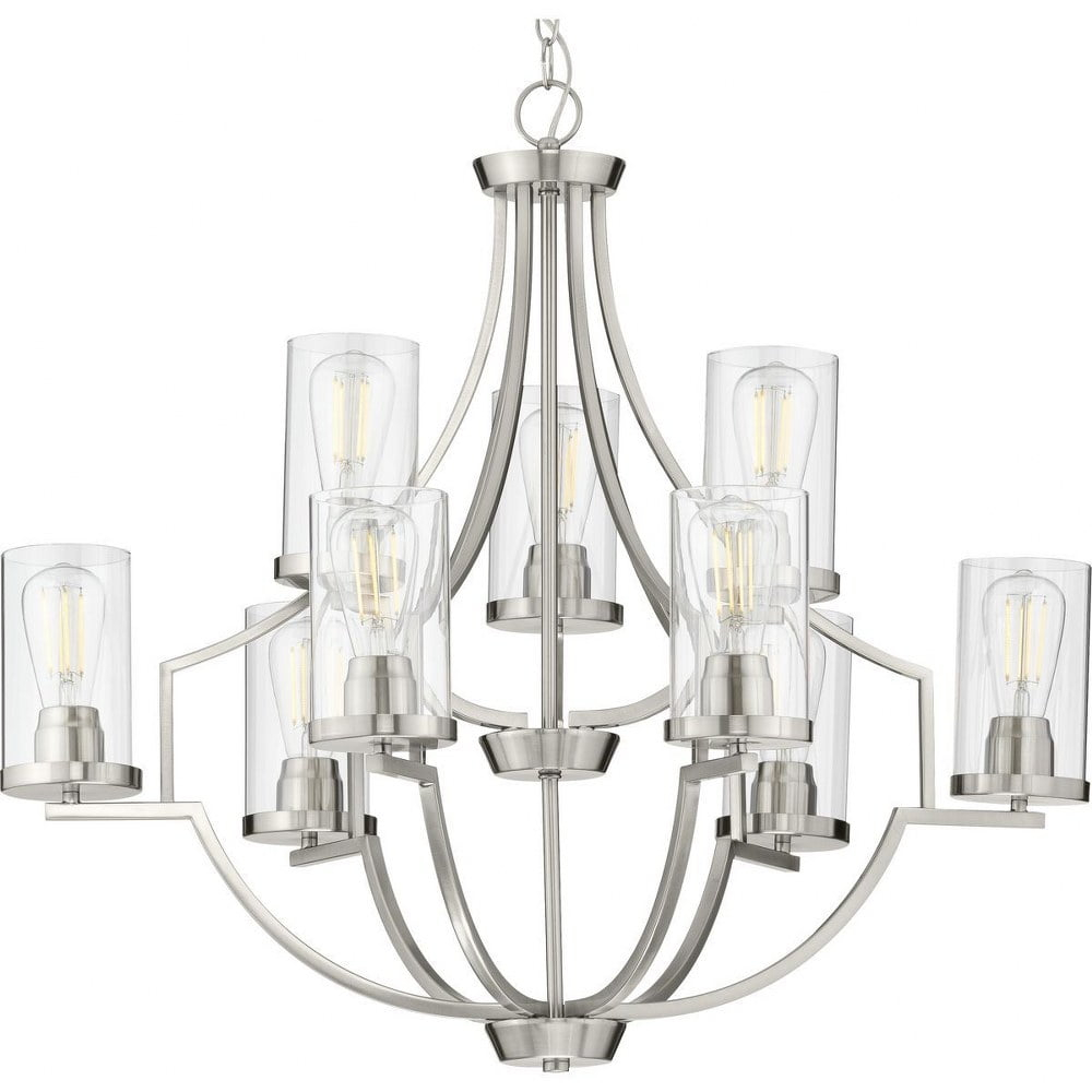 Progress Lighting, Lassiter Collection, 9-Light Chandelier, Brushed Nickel, Clear Glass Shades